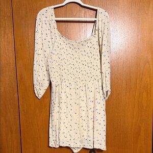 American Eagle Outfitters Cream and Blue Floral Long Sleeve Dress